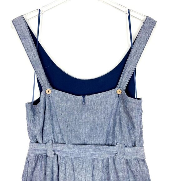 St. Tropez West Jumpsuit Women's 12 Blue Chambray 100% Linen Wide Leg Belted - Picture 4 of 16